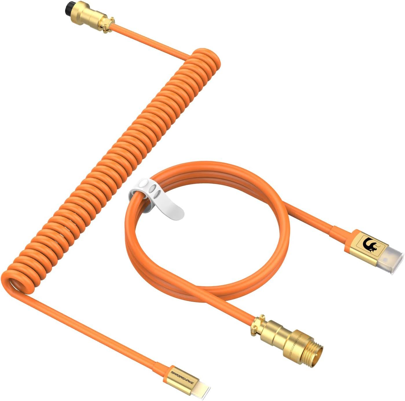 VUDSHGSYD Coiled Keyboard Cable, Customized USB C Cable for Mechanical Keyboard, Gaming Keyboard Cable, Type-C to USB-A, 24K Gold Plated Aviation Connector, TPU Coiled USB C Cable