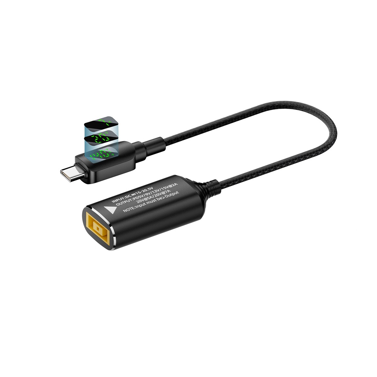 140W DC to USB-C Adapter: Square Lenovo Female to Type-C Male with Digital Display