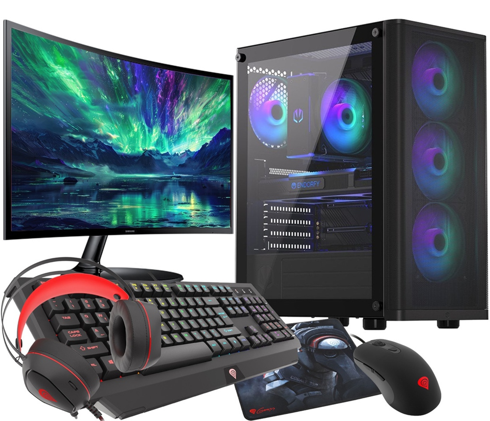 VIST Gaming PC - Ryzen 7 5700X, 32GB RAM, RX 9060 XT, 1TB SSD, 27" Curved Monitor