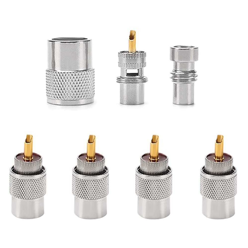 VBDSFGSDYFG 5-Piece UHF/PL-259 Solder Connector with Reducer, RF 50ohm Adapter for RG-8x RG-213 RG-214 9913, Compatible with Radio CB Antenna
