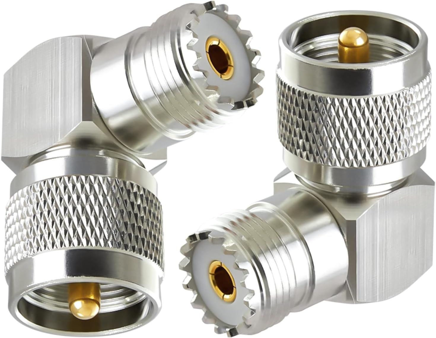 VBDSFGSDYFG 2-Piece 90-Degree UHF Male to Female Coaxial Adapter (PL-259 to SO-239)