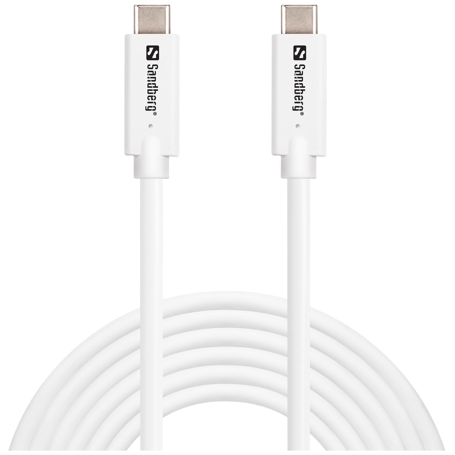 Cable Sandberg de 3 m USB-C, USB 3.2 Gen 2 (3.1 Gen 2), Blanco