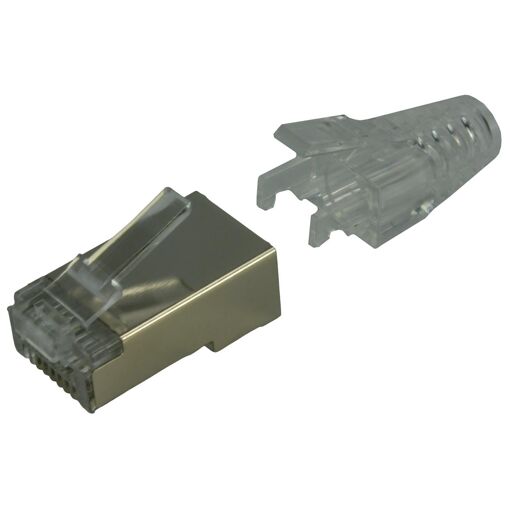 Conectores RJ45 Cat 6A MCL Samar (paquete de 100) con manguito transparente, níquel plateado, 0m, F/UTP (FTP)