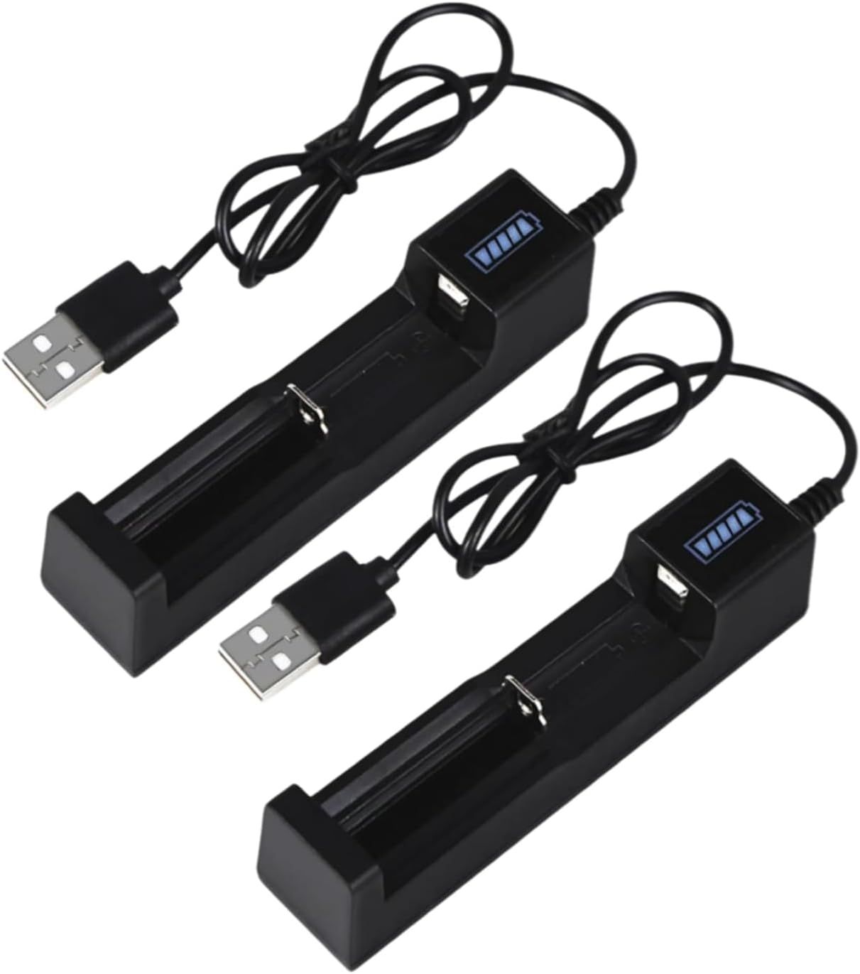 USB Charger 2-Pack for Batteries - Single Port, 3.7V Compatibility (26650/18650/17670/14500/10440/16340)