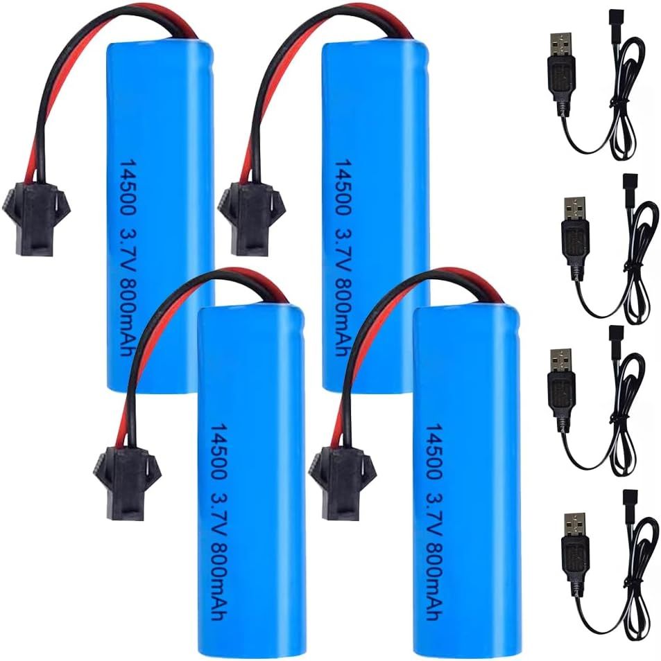 VSGDFH 14500 Battery 3.7V 800mAh, 4-Pack with USB Chargers