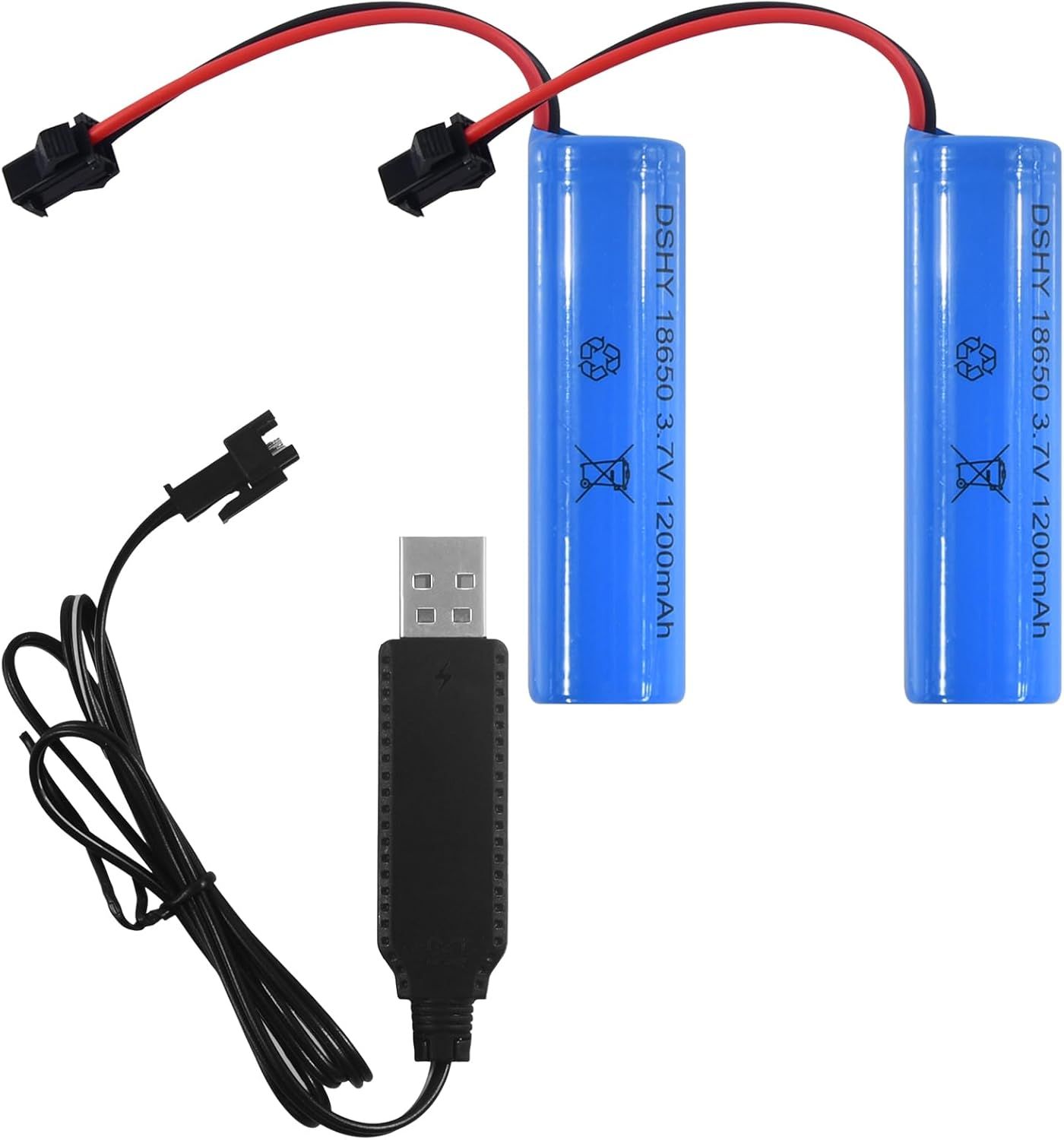 VSGDFHDFH 2-Pack Rechargeable Li-Ion Batteries 3.7V, 1000MAH/1200MAH with USB Charger SM-2P Connector, Universal 14500 Lithium-ion Battery for RC Trucks & Cars (1200MAH)