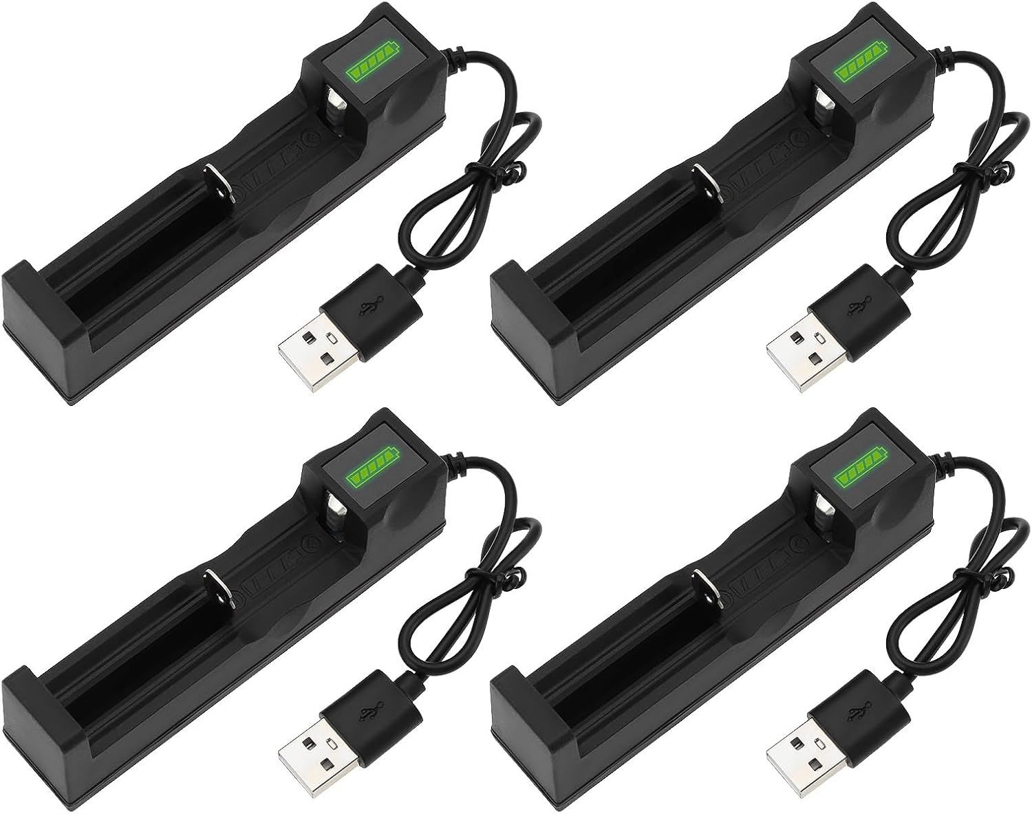 4-Piece USB Battery Charger Adapter with 4.2V Single Slot for Li-ION Rechargeable Batteries (3.7V)