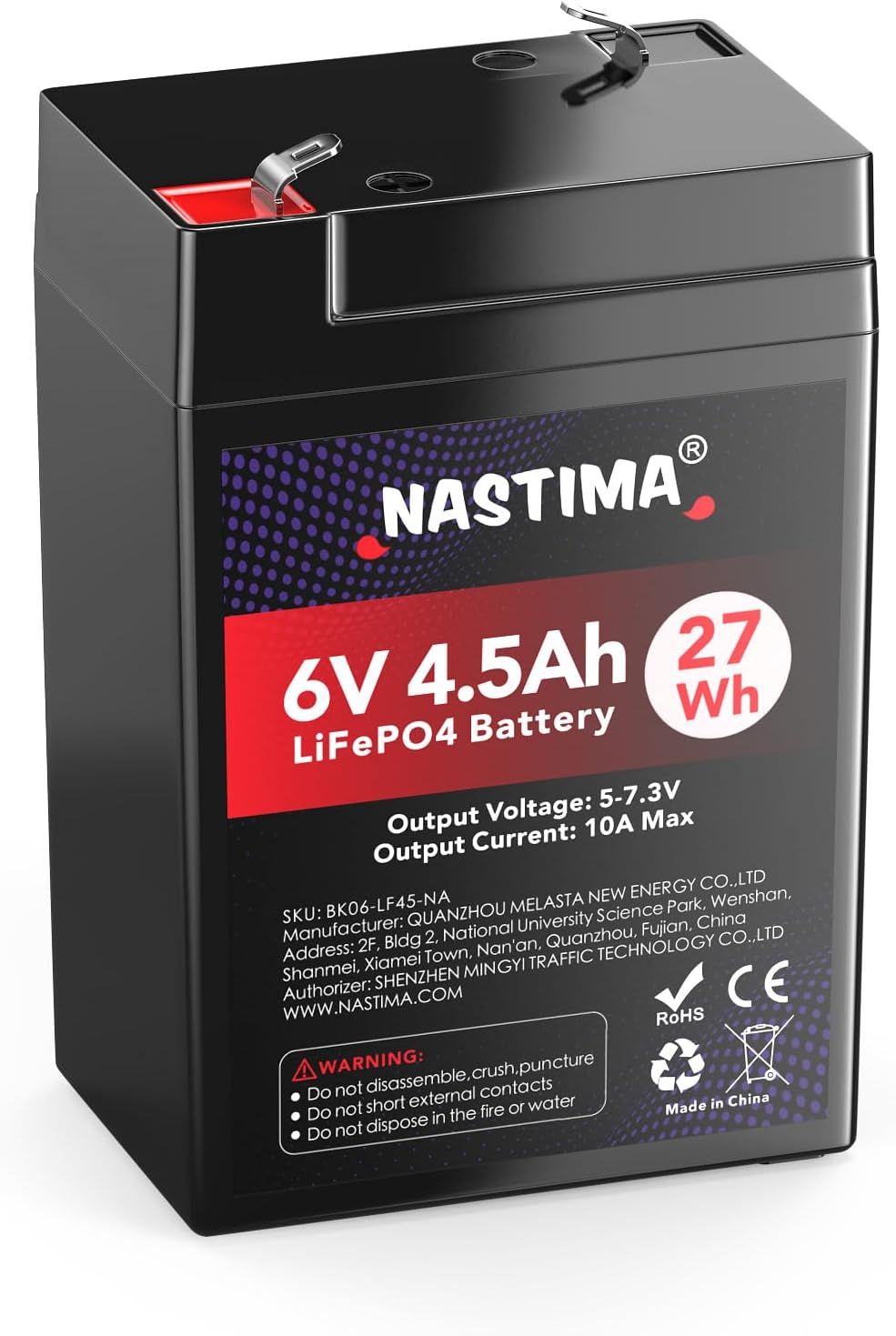 Rechargeable 6V 4.5Ah LiFePO4 Battery with Protection and Deep Cycle 2000