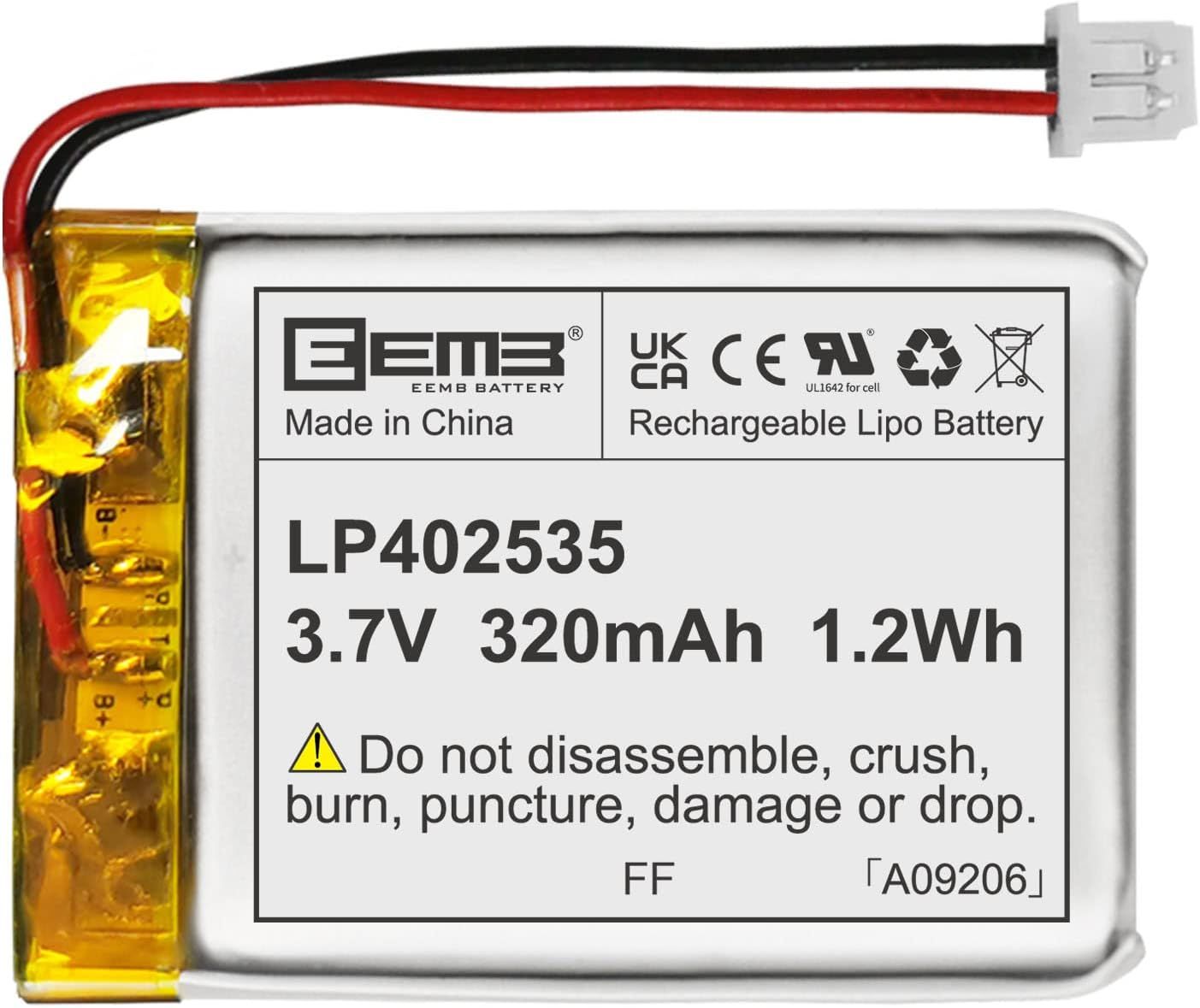VSGDFHDFH Rechargeable Lithium-Ion Battery 3.7V 320mAh 402535 Lipo Battery with Molex Connector UN38.3 (UL Certified Cell)