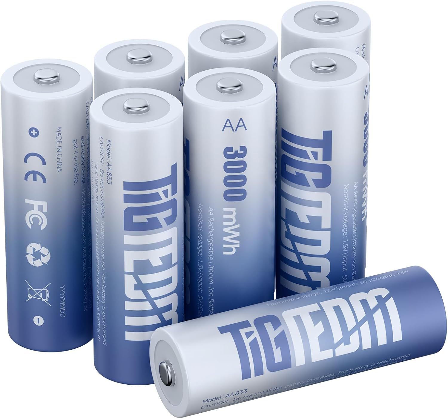 VSGDFHDFH 8-Pack Rechargeable 1.5V AA Lithium Batteries with Charger