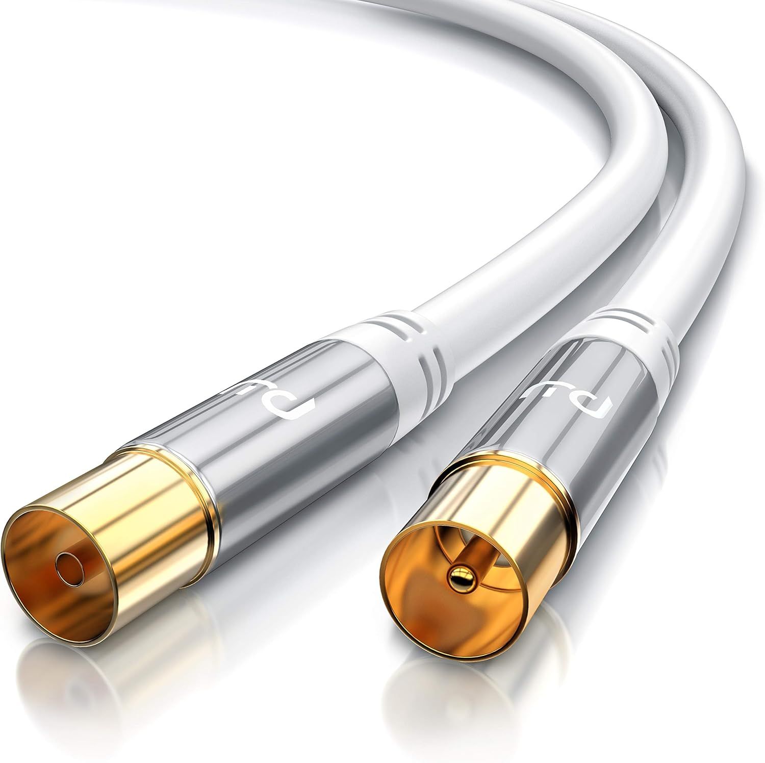 1m Coaxial HD TV Antenna Cable, Male to Female, IEC Coaxial Connectors, Full HD 4K UHD - 135dB Shielding 75 Ohm - TNT DVB-T, DVB-T2, DVB-C, DVB-S, DVB-S2, FM Radio Dab - White