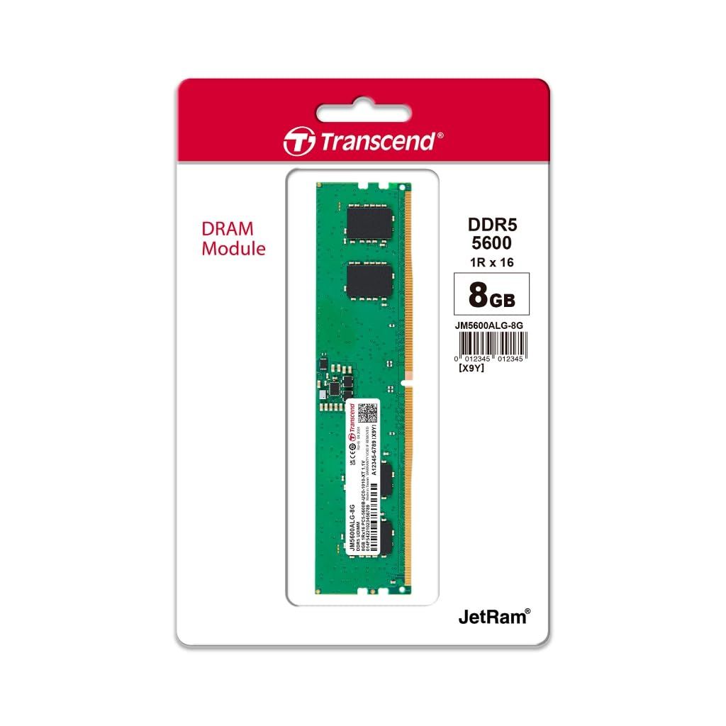 Transcend JetRAM - DDR5 Module - 8GB - 288-Pin DIMM - 2800MHz / PC5-44800 - CL46 - 1.1V - Buffered Memory - On-die ECC