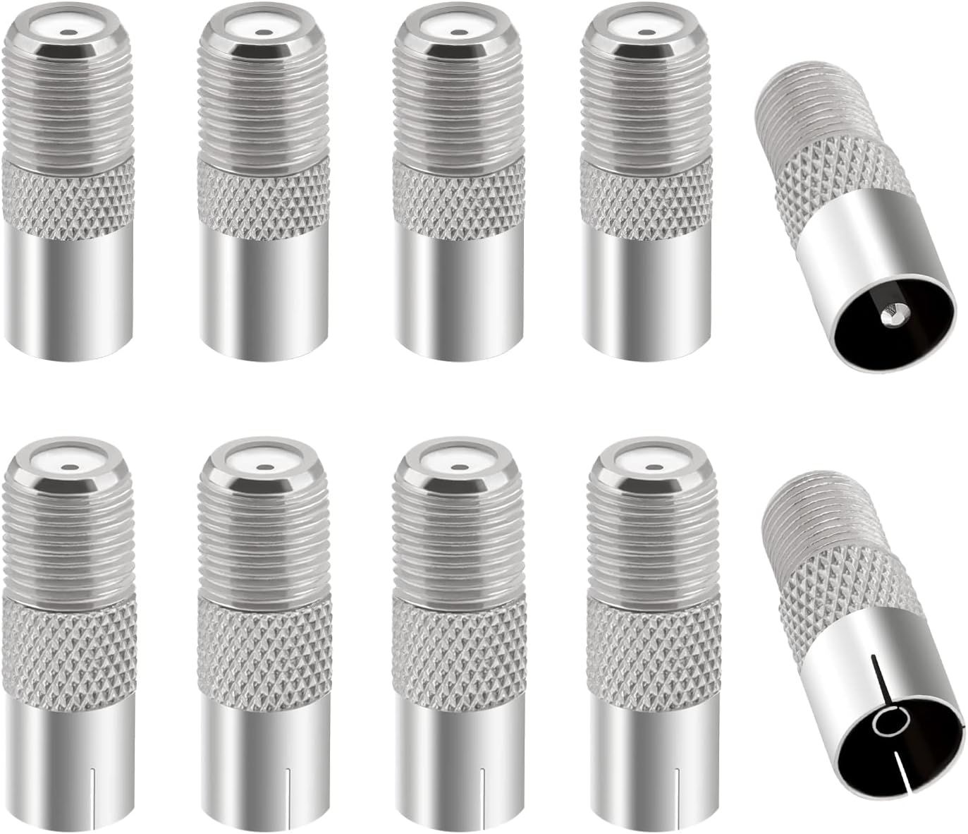10-Piece F Female to Male RF Coaxial Adapter, TV 9.5mm Male & Female to Vis Type F Converter, Female to Male Antenna TV Adapter, Nickel Plated