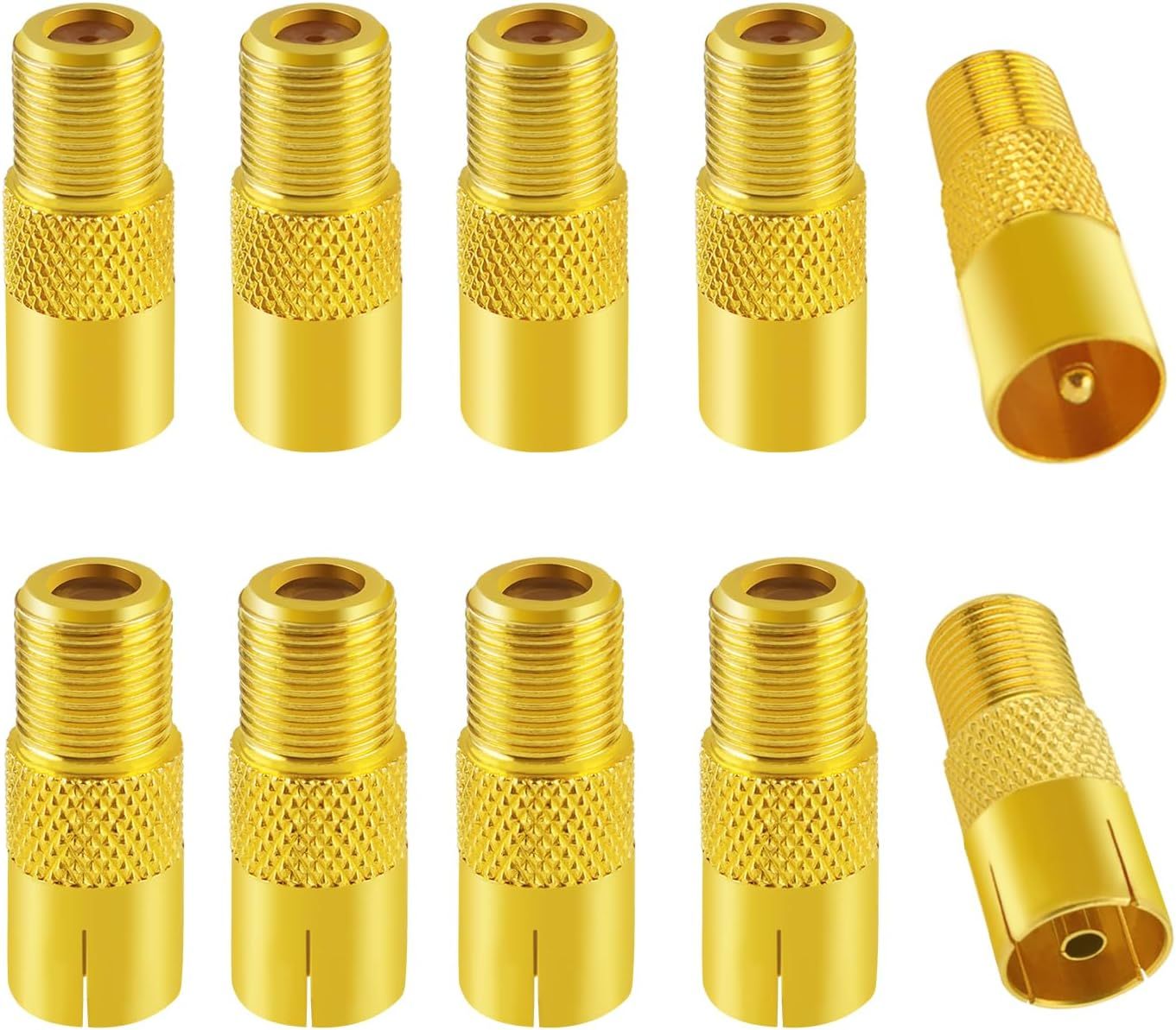 10-Piece RF Coaxial Female to Male Adapter, 9.5 TV Male/Female to F Connectors