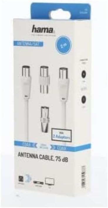 TV Antenna Cable + 2 Adapters - 10yr Warranty (Coaxial TV Cable, 2m, M/F, 75 Ohm, Double Shielding 75db, Satellite Coaxial Cable, TV to Wall Plate or Decoder)