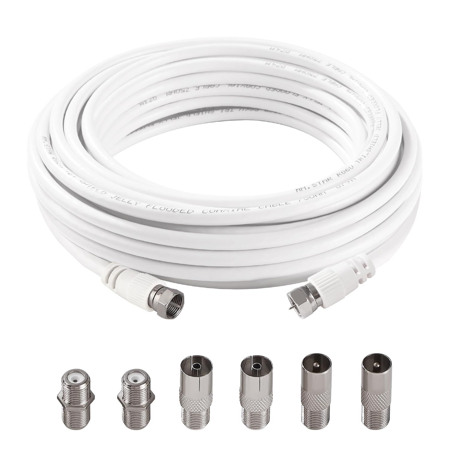 VDSNG RG6 5m Coaxial Cable, 75 Ohm High-Speed Antenna Cable with 6 Extender Adapters