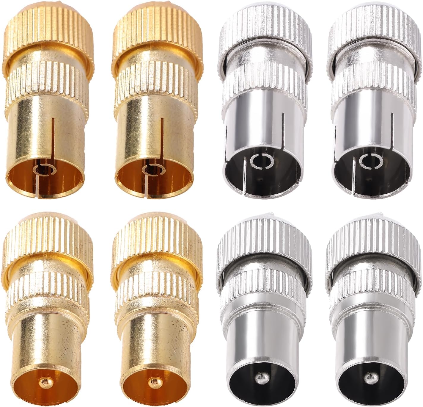 8-Piece Metal Coaxial Connectors Set for TV Antenna - 4 Male and 4 Female Coax Antennas Adapters