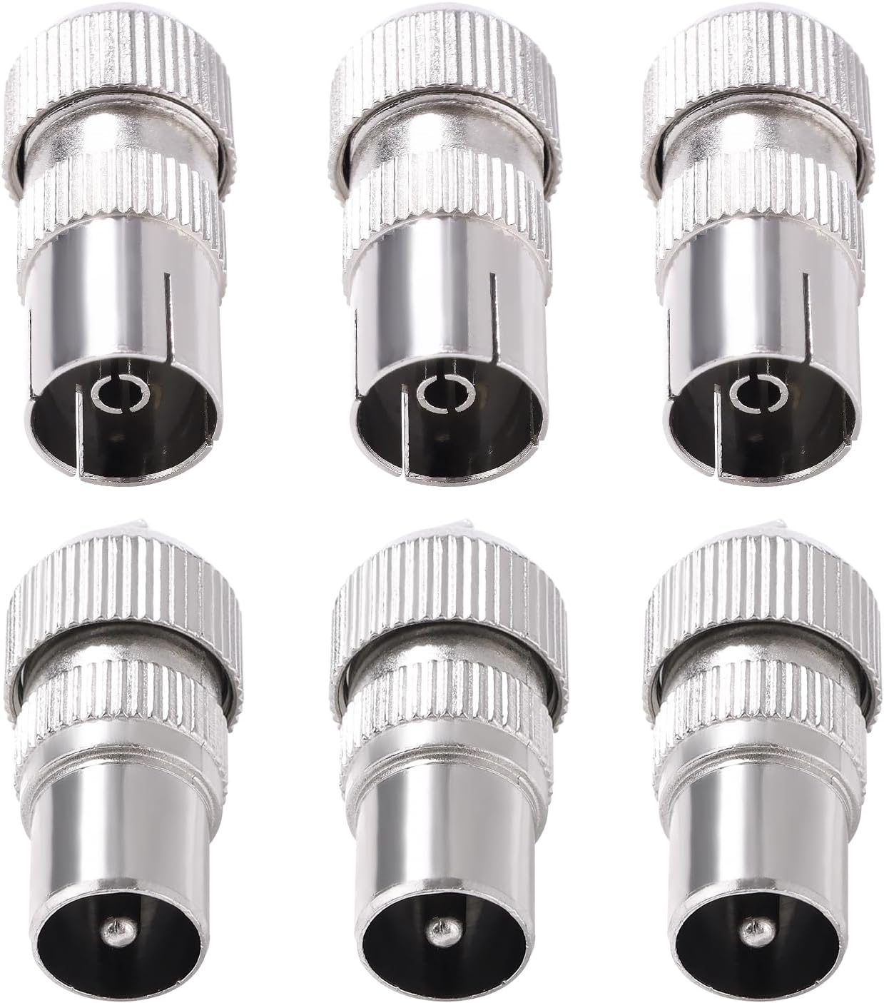 6-Piece Metal Coaxial Connectors for TV Antenna - 3 Male and 3 Female TV Antenna Connectors, TV Antenna Coaxial Adapter with RF Cable Plated Nickel