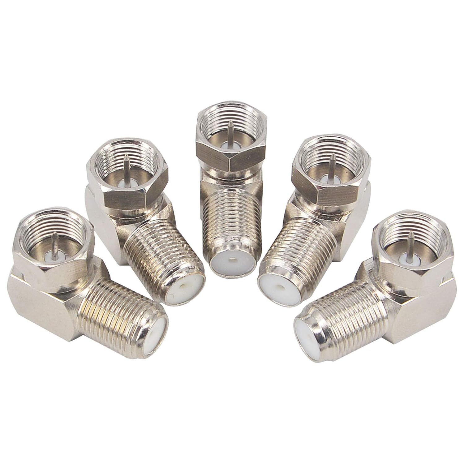 5PCs F-Type 90 Degree Coaxial Adapter, Right Angle Female to Male Connector for TV Antenna Satellite RG6 Sky Virgin