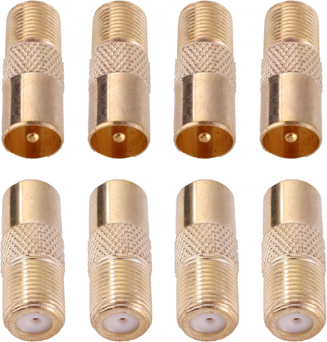 8-Piece F Female to RF Male Coaxial Adapter, 9.5 TV Male to Threaded Type F Converter, Gold-Plated Antennas TV F Adapter