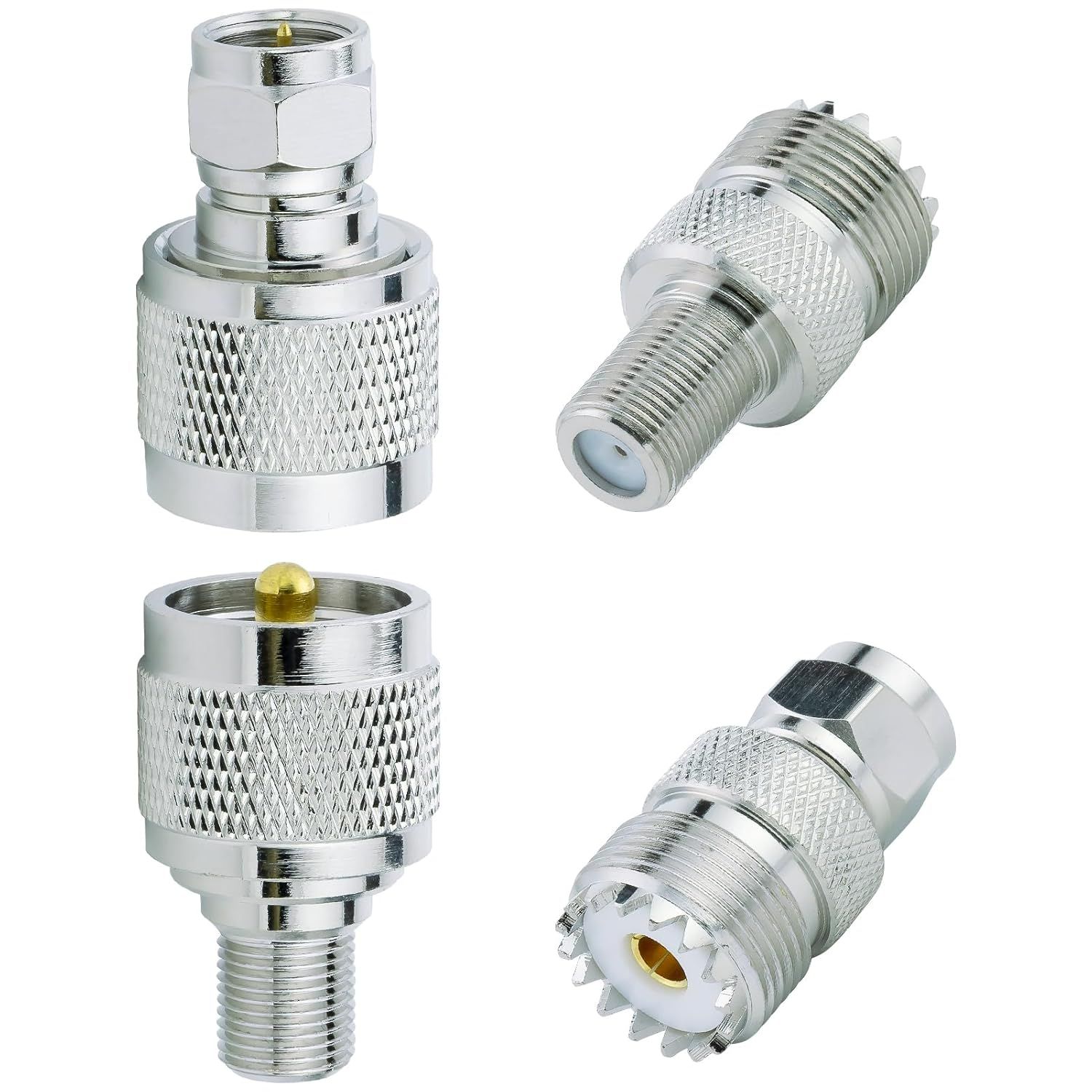 4-Piece UHF to F Connector Kit PL259 SO239 for RF Coaxial Cable and Wireless Devices
