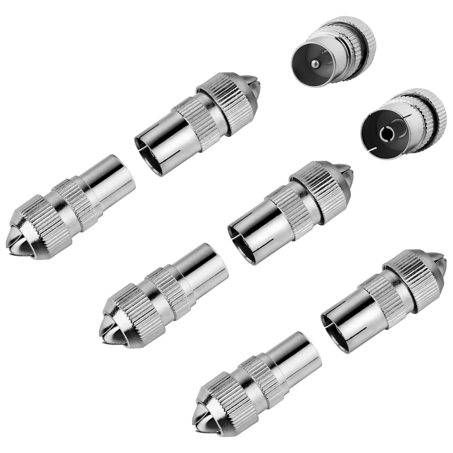 Coaxial Antenna Splitter, 4x Male to Coaxial Male (IEC), 1x Male to Female (IEC) Satellite Antenna Adapter for Cable Satellite Systems BK, TV