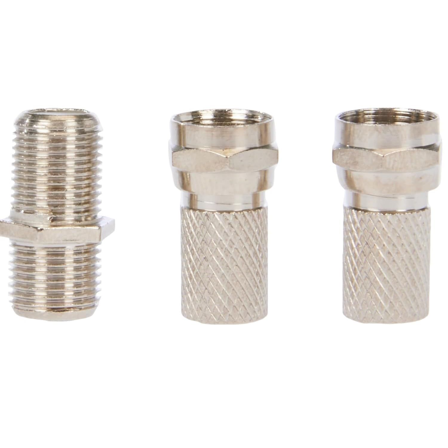 3-Pack Coaxial Cable Connectors for TV Antenna, 2 Male F Connectors and 1 Female to Female Adapter with Threaded Mounting System