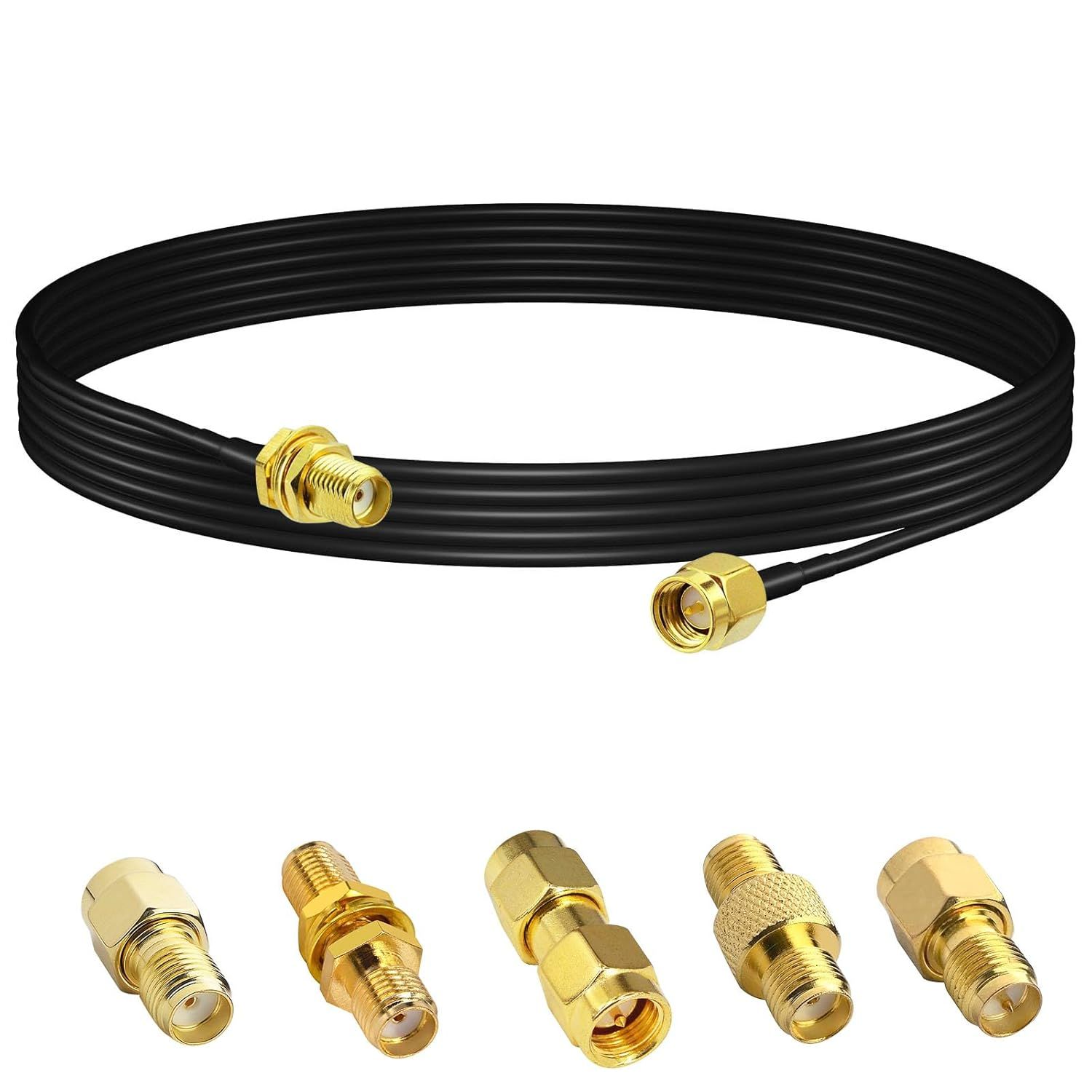 WiFi Antenna Extension Cable SMA Male to Female 3M/9.8ft Low Loss RG174 Coaxial Cable 50 ohms + 5 Pieces SMA Male to Female Coaxial Connector for GPS Antenna Ham Radio Cameras