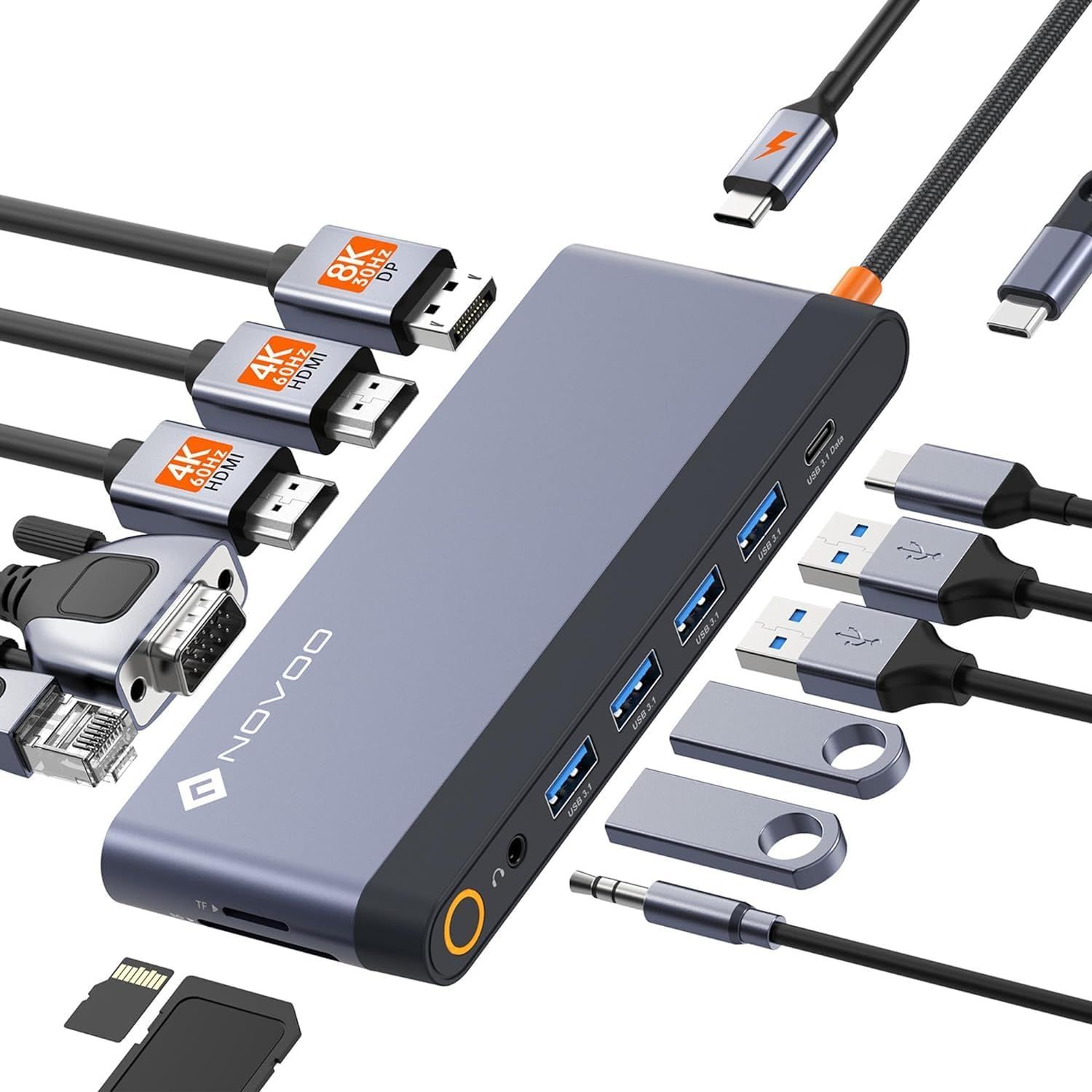 Docking Station Double Moniteur, Hub USB C 14-en-1