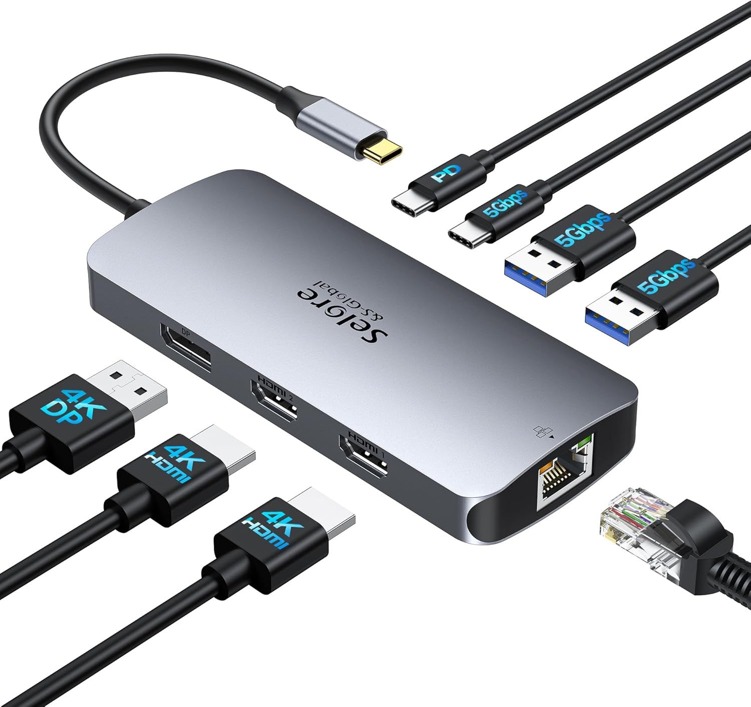 USB-C Dual HDMI 8-in-1 Docking Station for Triple 4K Screens