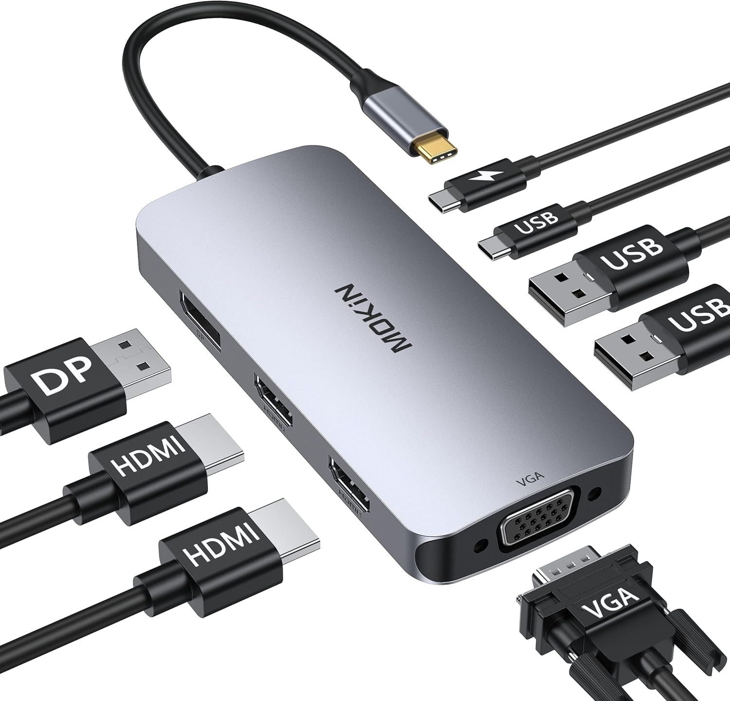 USB-C Dual Monitor Docking Station 8-in-1 - 100W PD, HDMI/DisplayPort/VGA, 3 USB 2.0