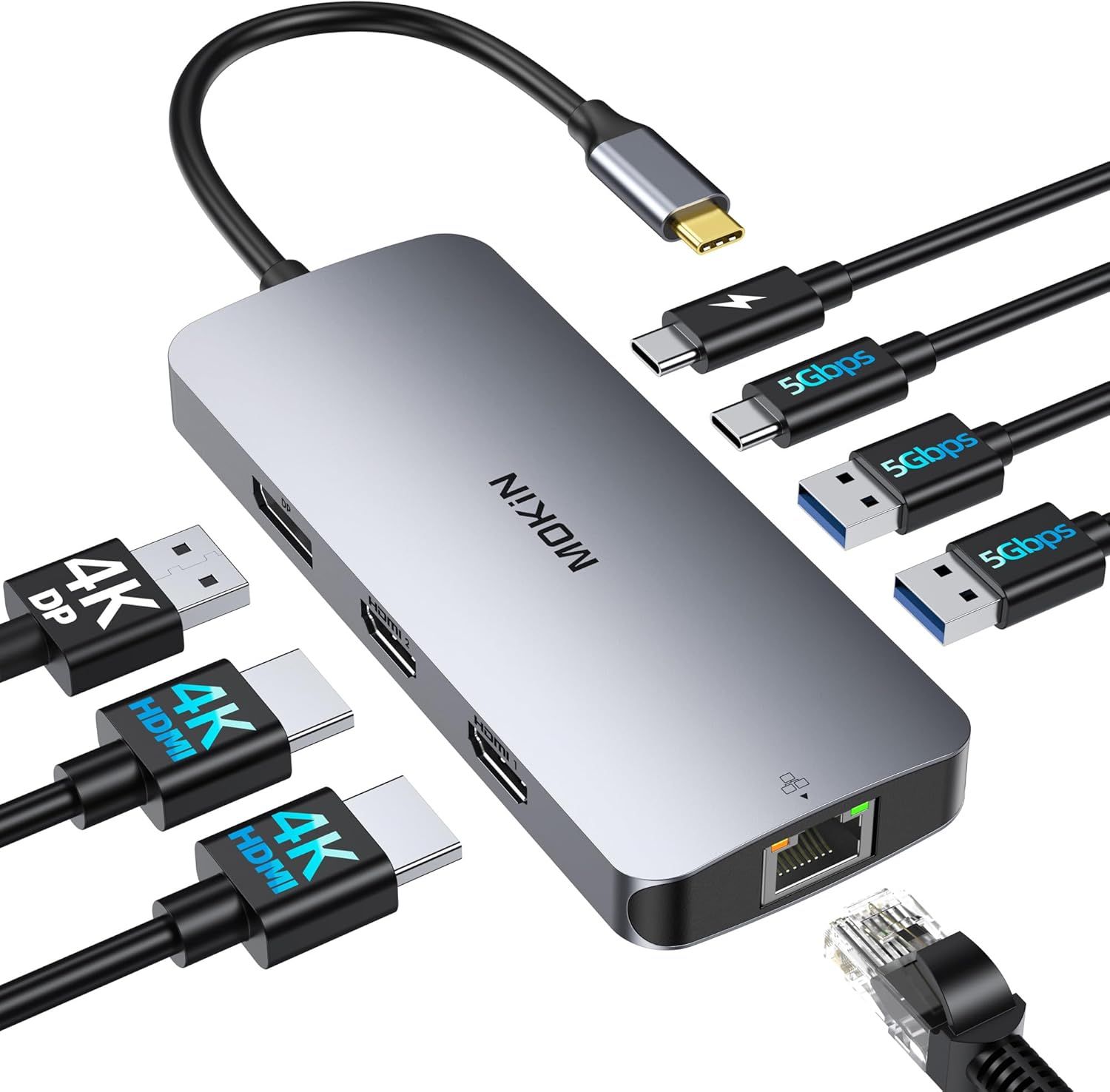 8-in-1 USB C Docking Station with Dual HDMI and DisplayPort