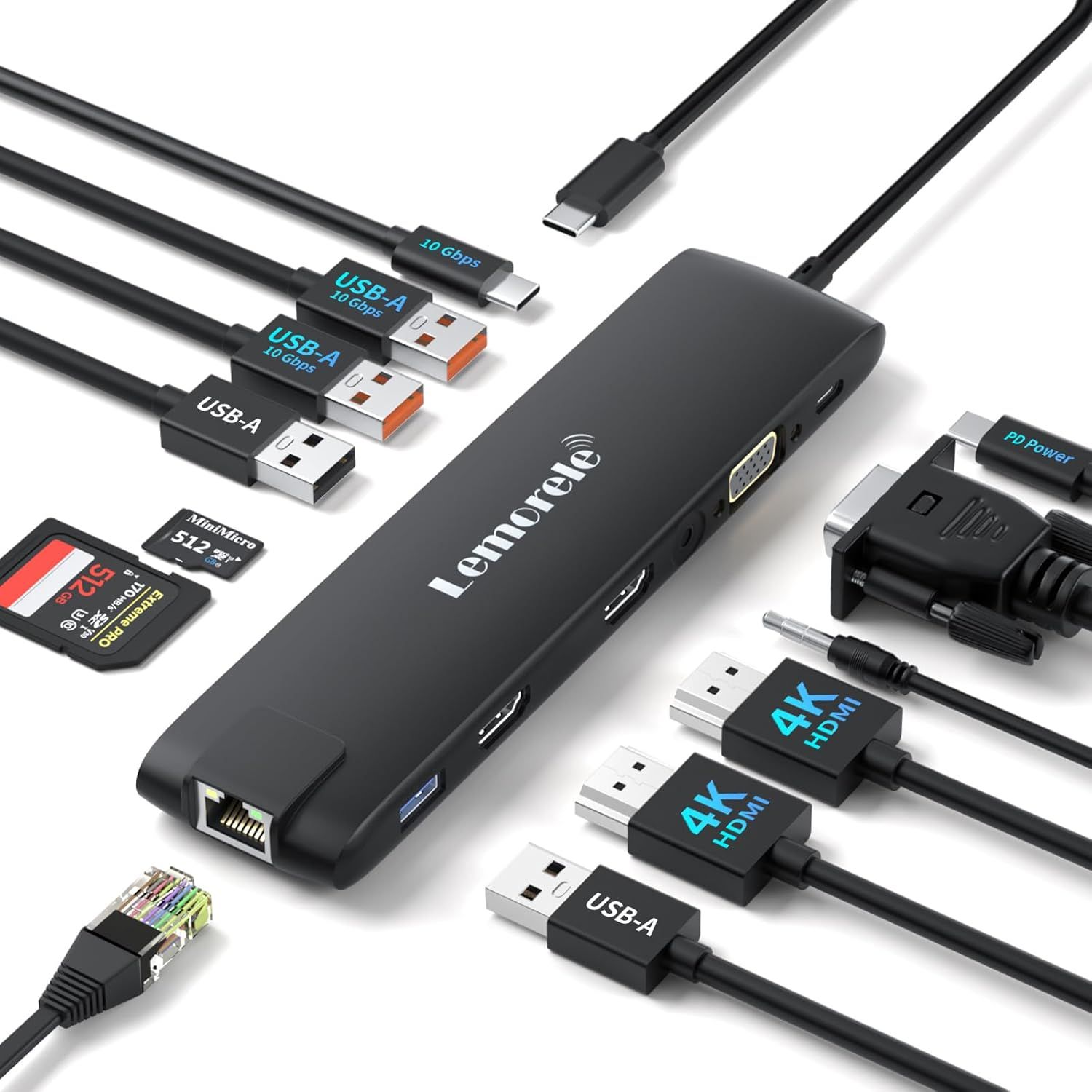 USB-C 13-in-1 Docking Station with Dual HDMI 4K, VGA, Audio, USB Ports and Ethernet