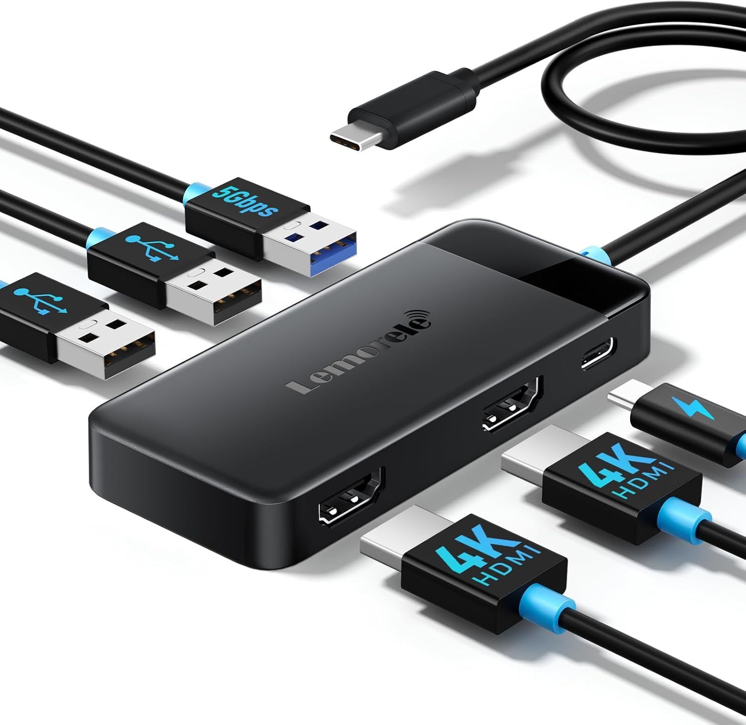 6-in-1 USB C Hub - Dual HDMI 4K, PD 100W Charging, USB 3.0, USB 2.0, MacBook Docking Station