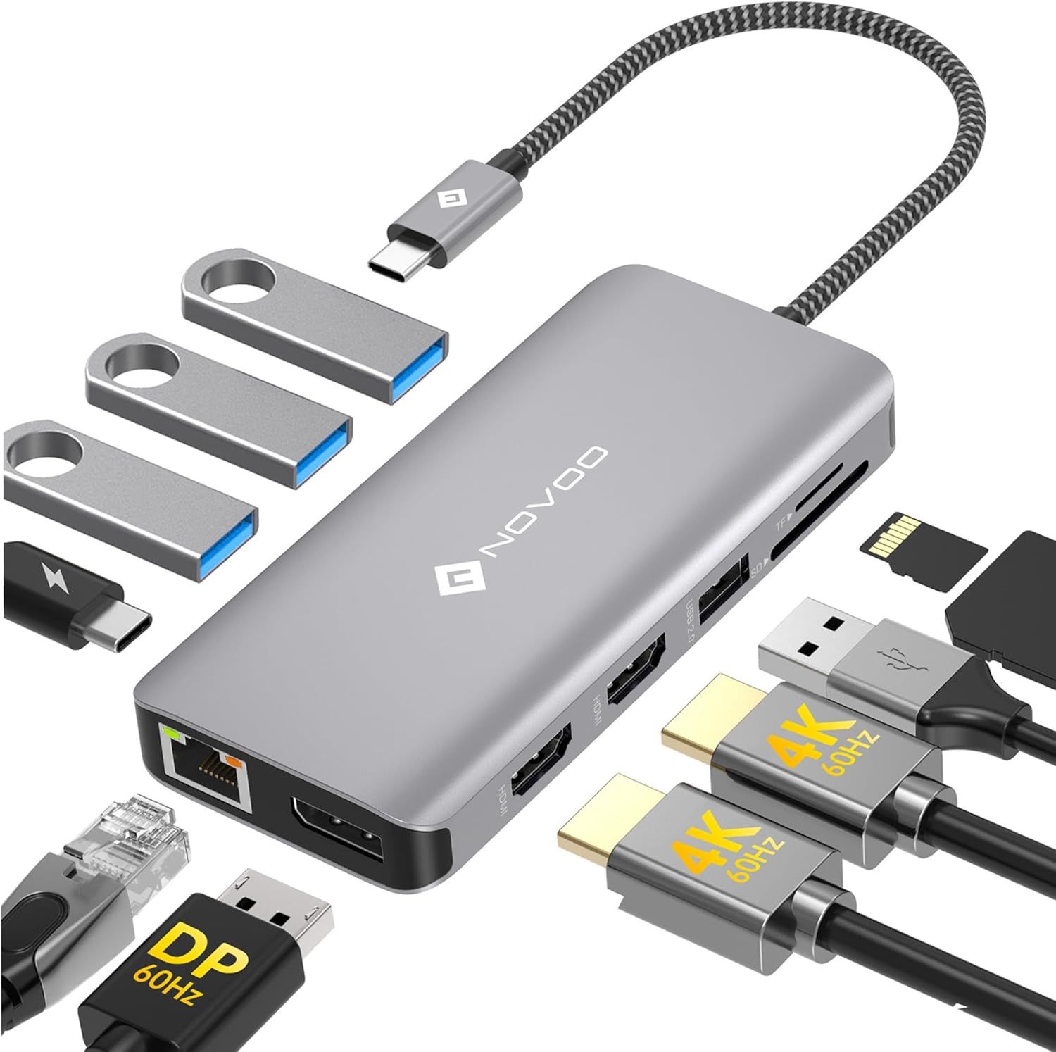 VDFHDFJGFJ USB-C Docking Station with Double HDMI, 11-in-1 Hub