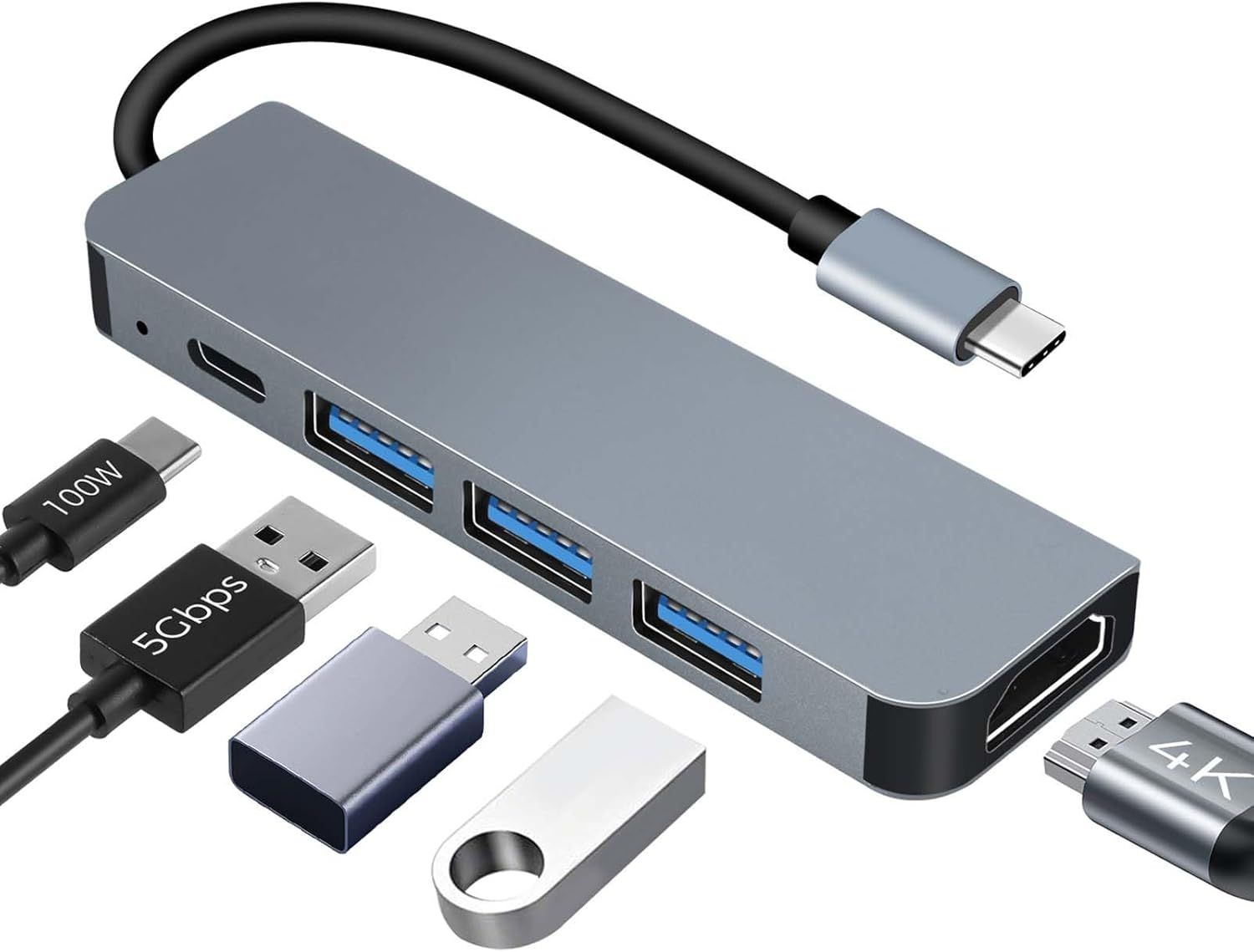 VDFHDFJGFJ USB-C Hub with 4K HDMI, 100W PD Charging, and Multi Data Ports