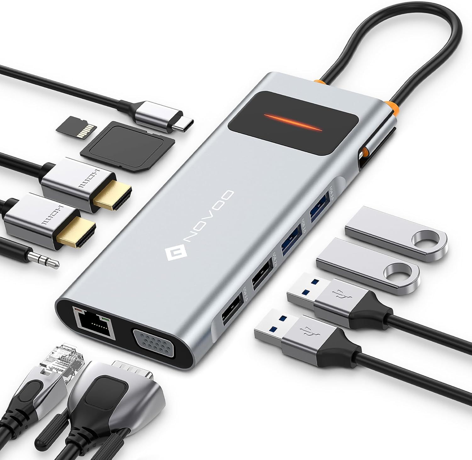 Docking Station 12-in-1 with Dual Monitor, USB C to Dual HDMI, VGA, 100W PD, Ethernet RJ45, 4 USB, SD/TF Hub for MacBook Pro Air Lenovo