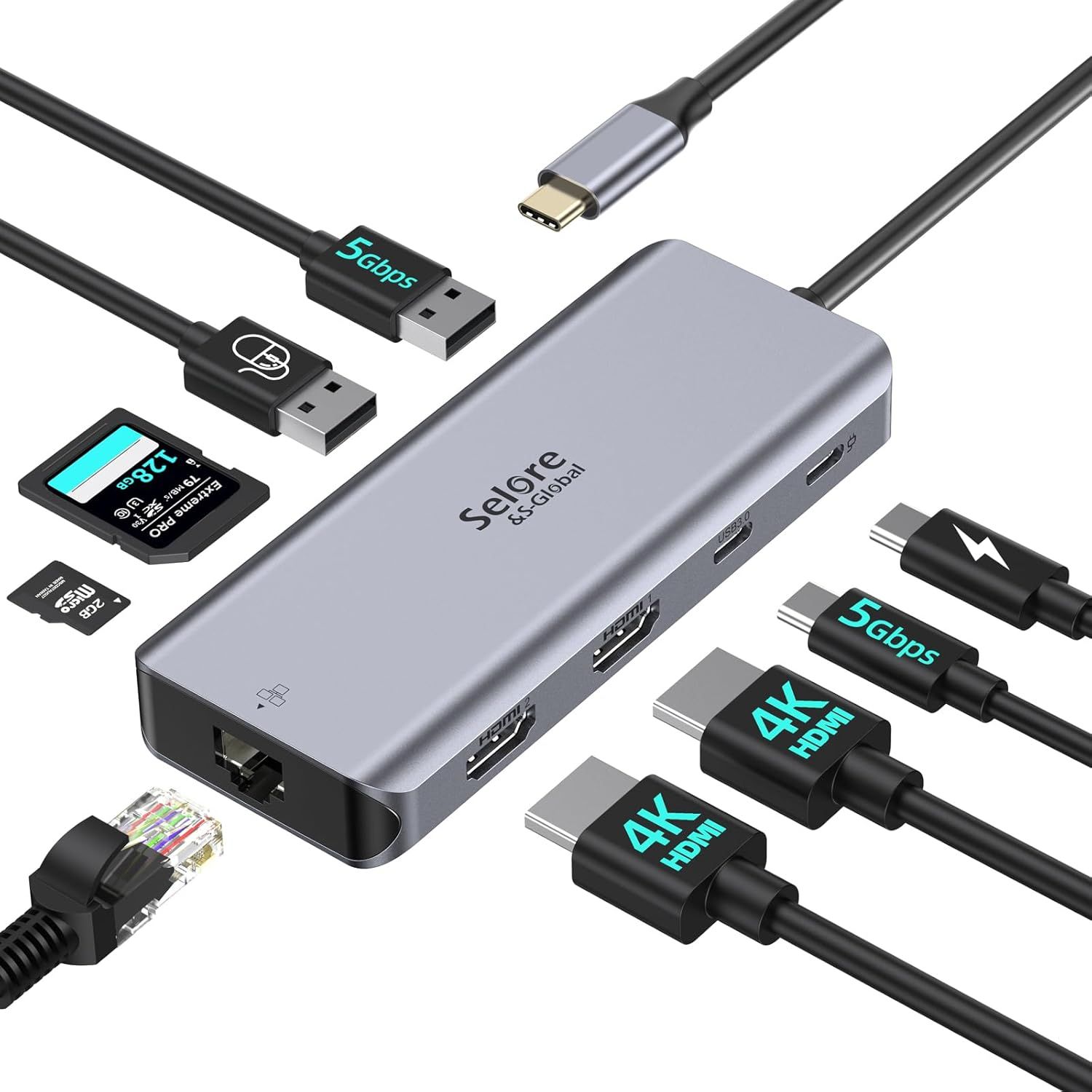 USB C Docking Station Dual HDMI 9-in-1