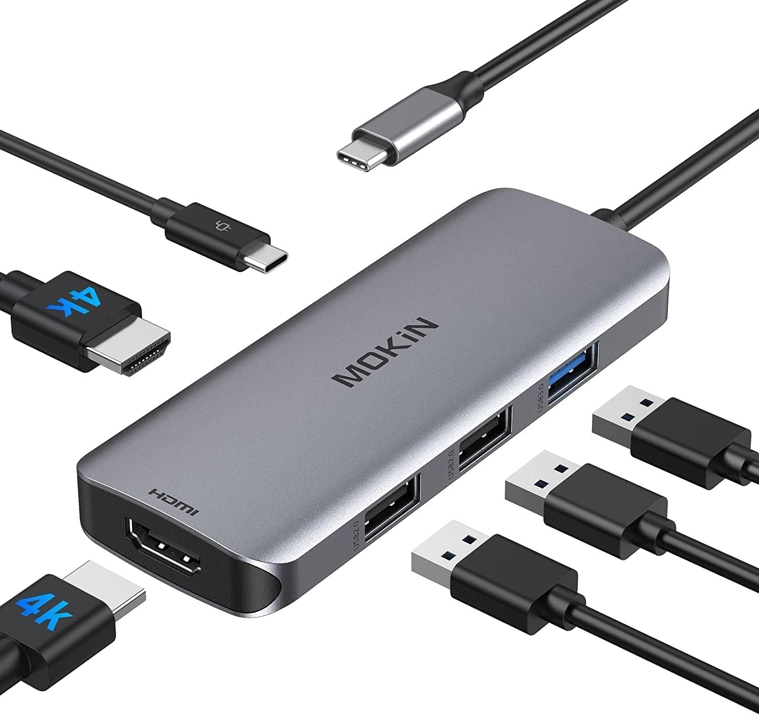 USB-C to HDMI Adapter, 6-in-1 Thunderbolt 3 Hub with Dual HDMI, USB Ports, and Power Supply for MacBook and More