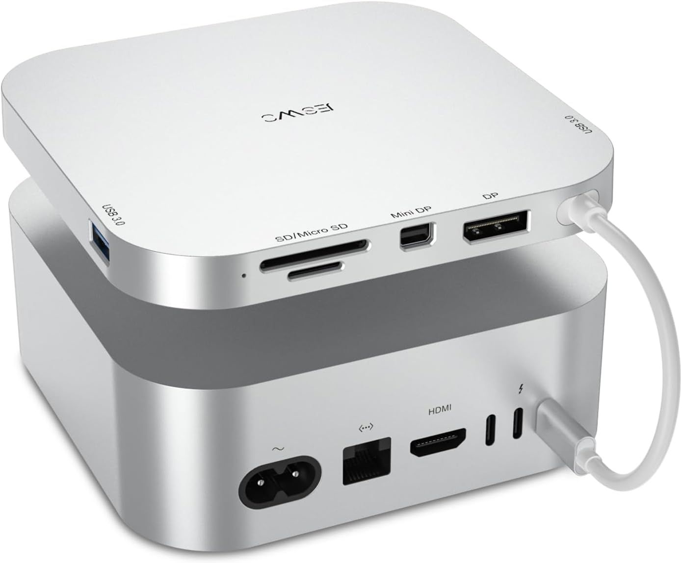 Mac Mini M4/M4 Pro 2024 Docking Station, USB C Hub with 4K@60Hz DP Port & miniDP, 5Gbps USB 3.0 Port, SD/TF Card Readers