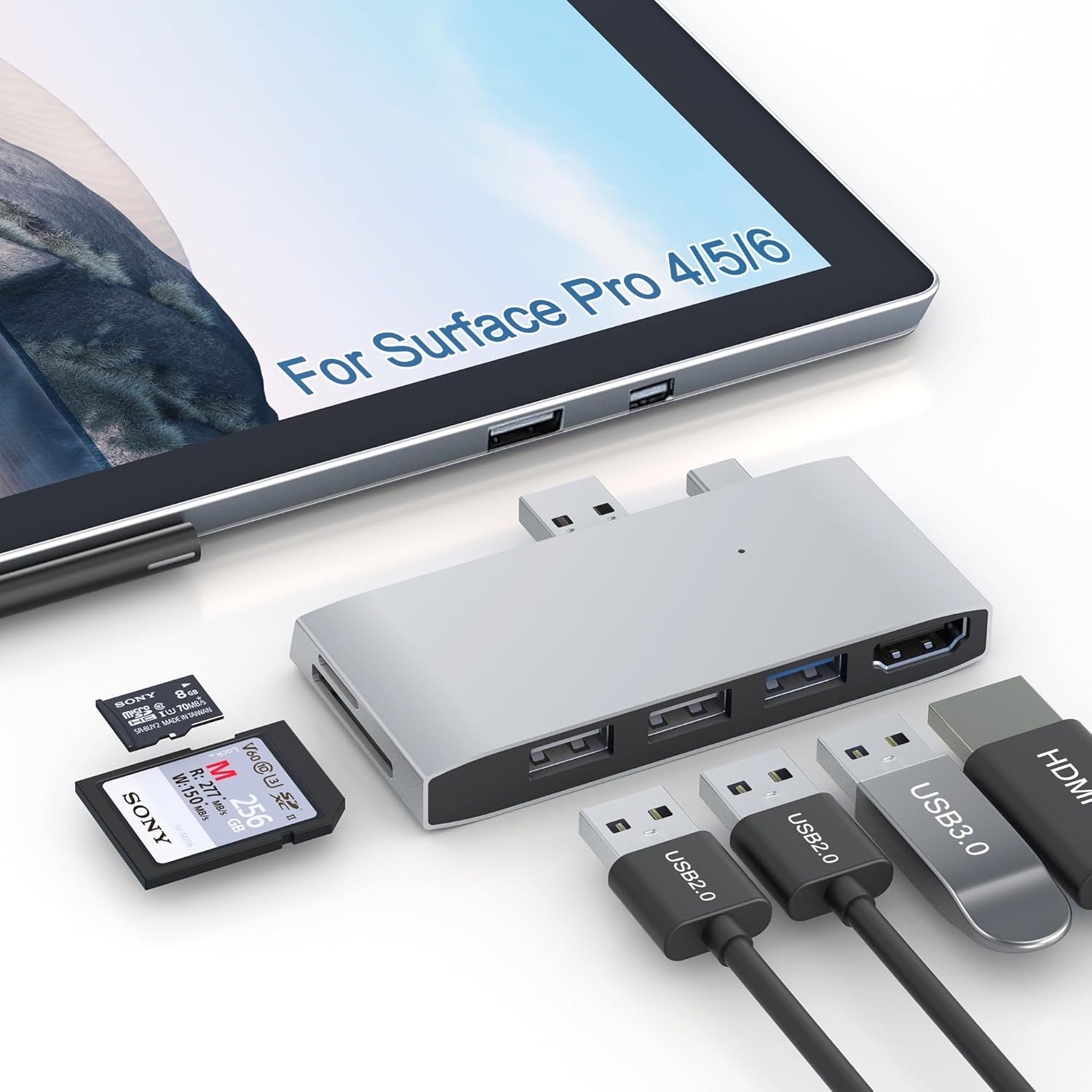 Surface Pro 4/5/6 6-in-2 Hub USB Docking Station