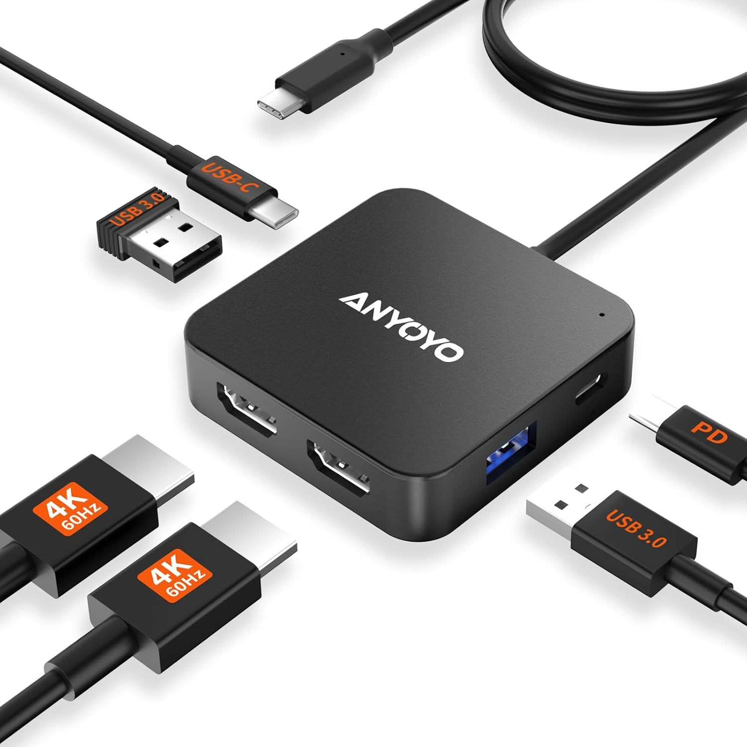 USB-C Docking Station with 2 HDMI, 100W PD, USB 3.0