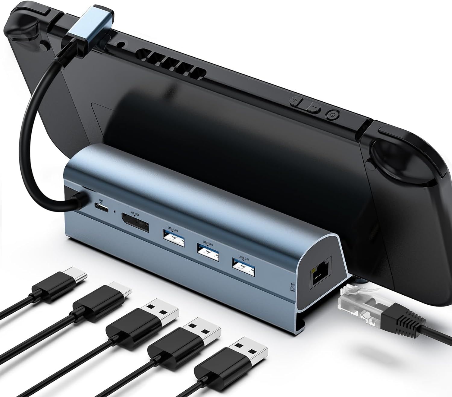 Steam Deck Docking Station 6-in-1 with HDMI 4K 60Hz, Gigabit Ethernet, 3 USB 3.0 Ports, USB C PD 60W for Quick Charging