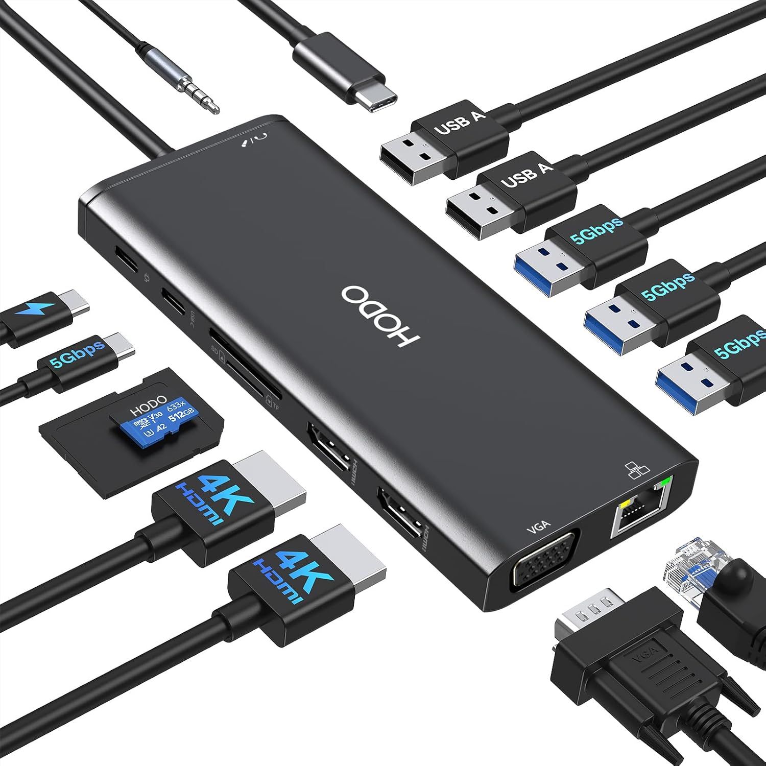 USB-C 2 Monitor Docking Station, 14-in-1 Hub for Laptop, Triple Screen Support