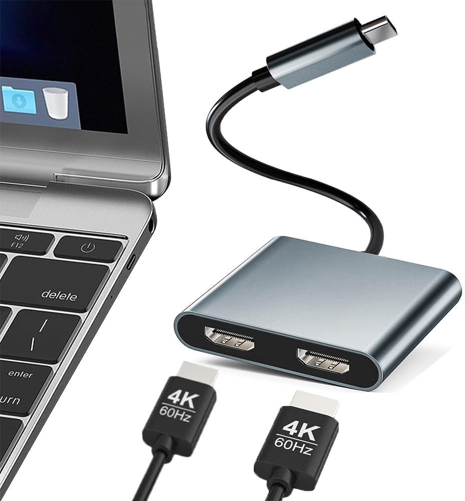 USB C to Dual HDMI Adapter, 4K @ 60Hz for Laptop