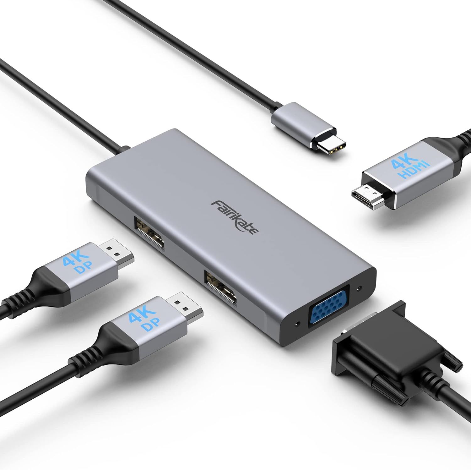 USB-C Docking Station with Dual DisplayPort, HDMI, and VGA Support (4K @ 60Hz)