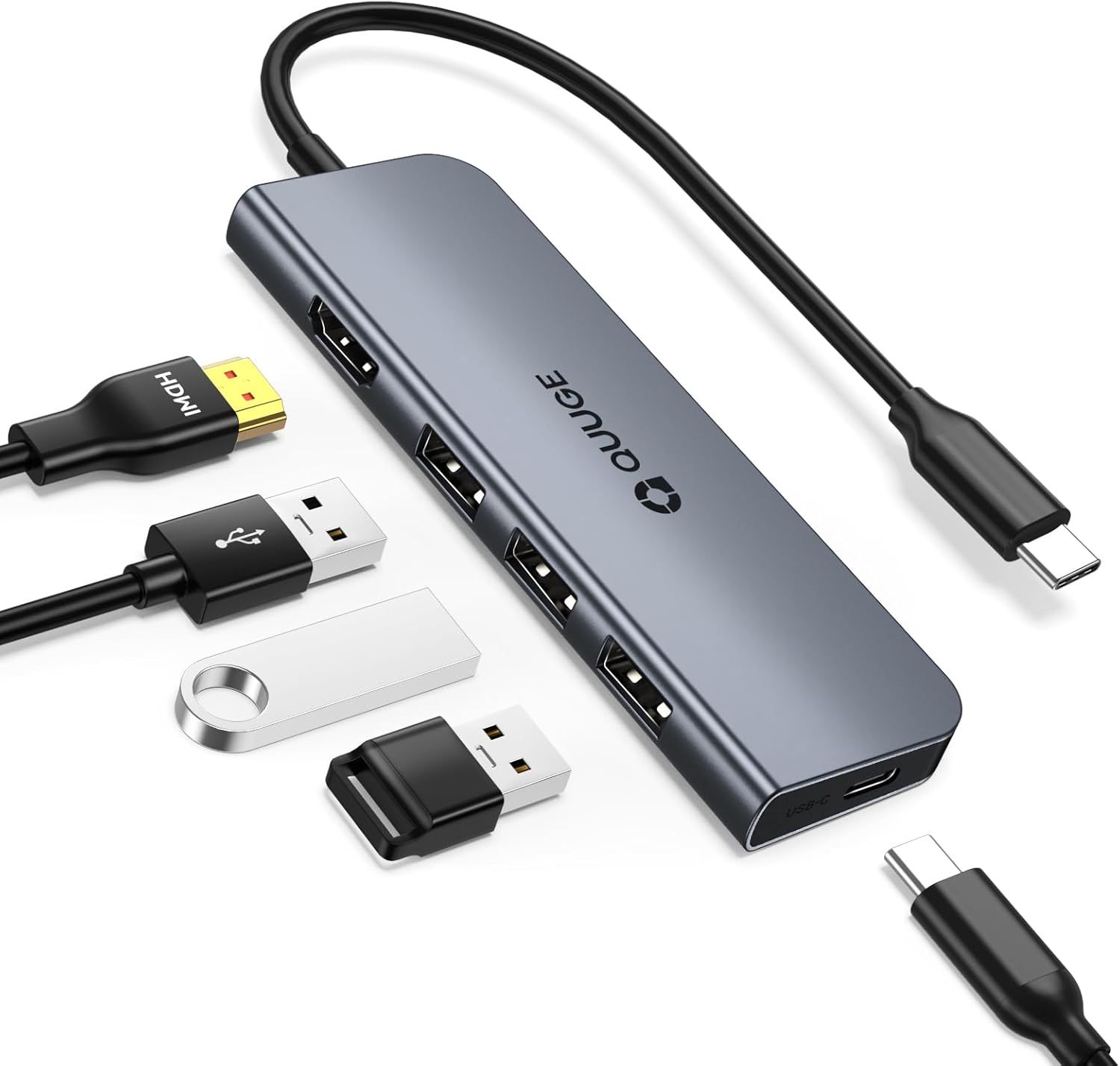 USB C 5-in-1 Hub, USB C to HDMI 4K Adapter with 100W PD USB-C Port, Ultra-Fast 3x USB 3.0 5Gbps