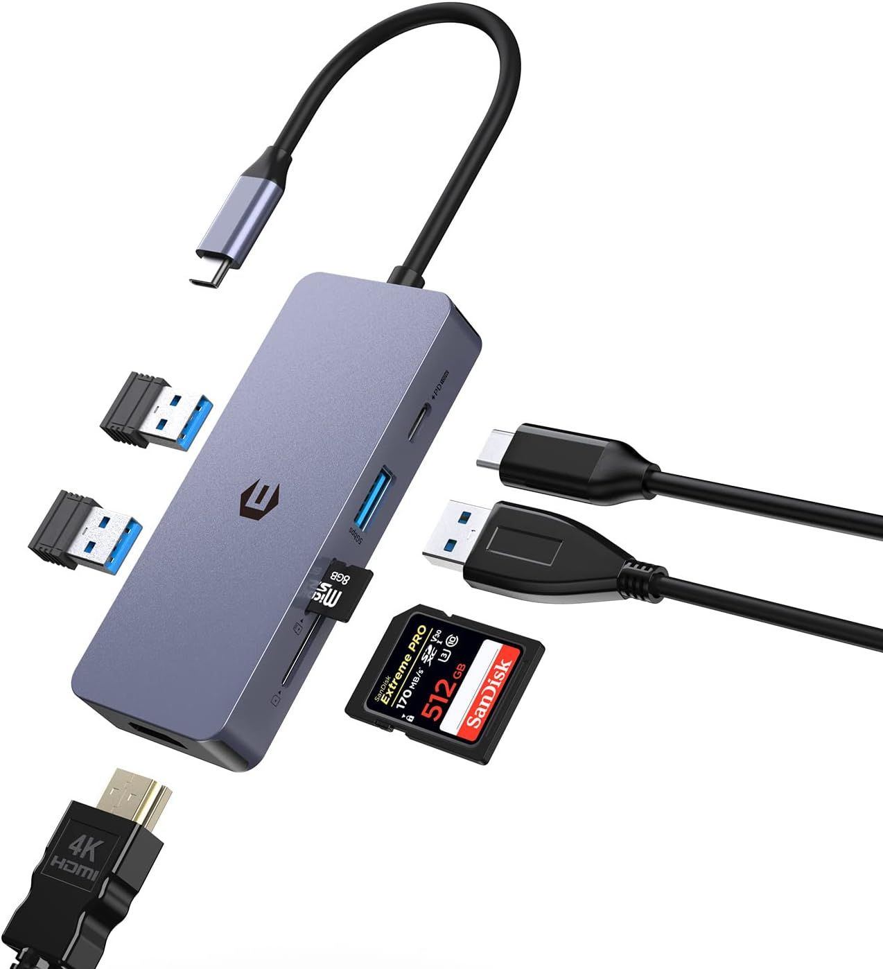 7-in-1 USB C to HDMI Adapter, USB C Hub with 3x USB 3.0, HDMI, PD, SD/TF Card Slots