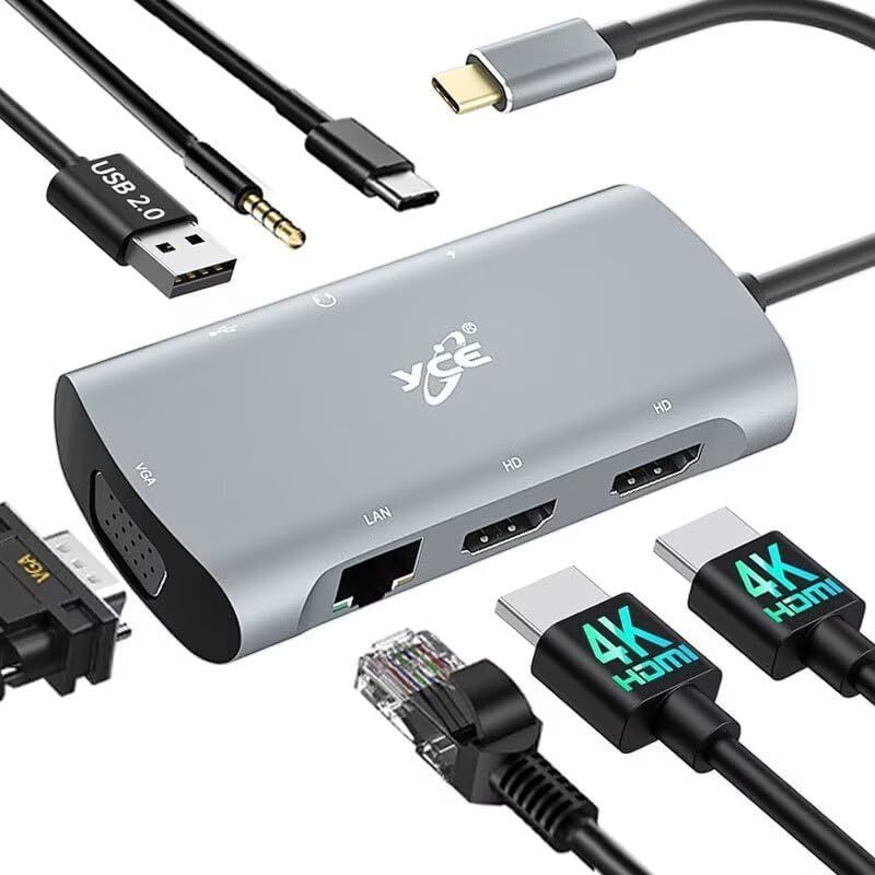 USB C Double Monitor Docking Station 7-in-1 Hub
