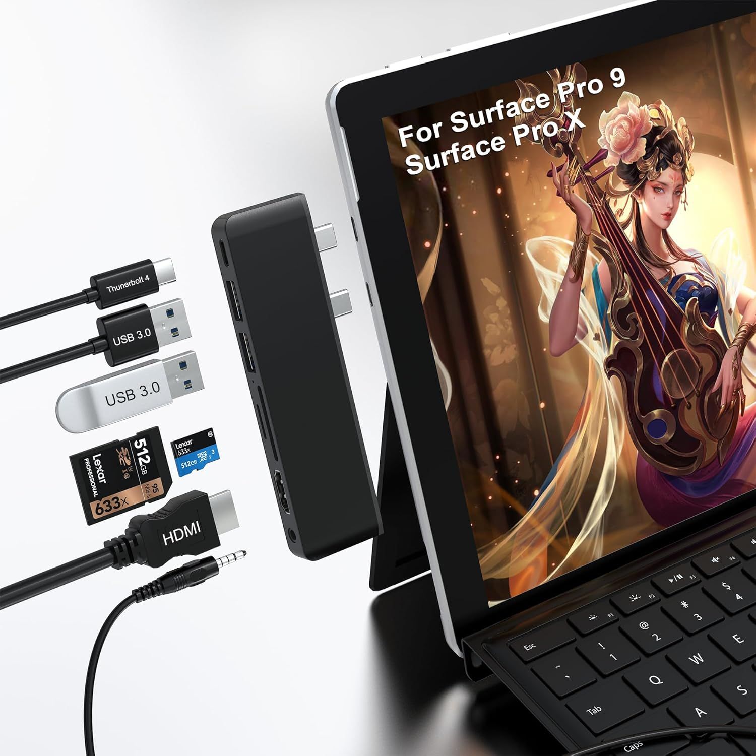 Surface Pro 9 Docking Station with HDMI 4K, USB-C Thunderbolt 4 (8K Video + 40G Data + 100W PD), 2 USB 3.0, SD/TF Card Reader, 3.5mm Audio, Triple Display Hub for Microsoft Surface Pro 9